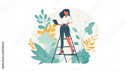 Professional Ambitious Businesswoman Climbing Ladder Career Growth