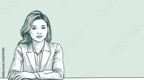 Hand-drawn Image of a Professional Businesswoman Sitting at a Table