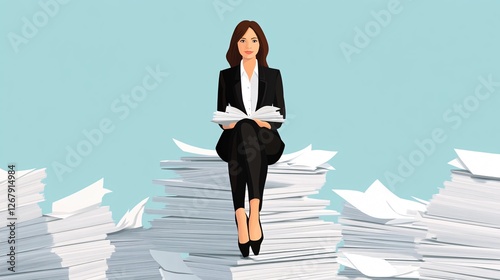 Professional Woman at Work on Document Management and Planning