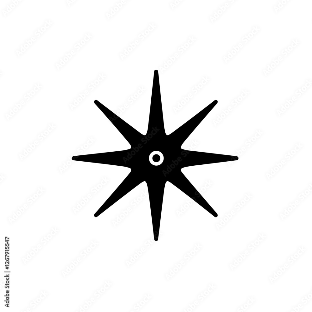 Fototapeta premium Stylized black compass rose illustration with sharp rays symbolizing navigation and exploration, icon