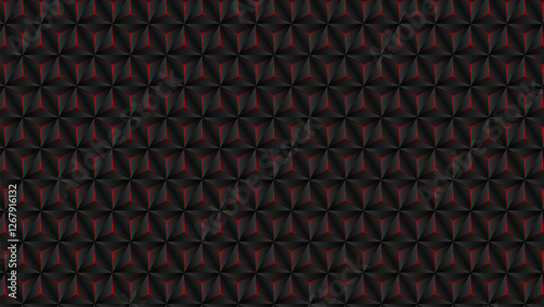 Wallpaper Mural An optical illusion pattern like a pyramid consisting of repeating geometric shapes. Each shape consists of four black triangles with a red line in the middle. Torontodigital.ca