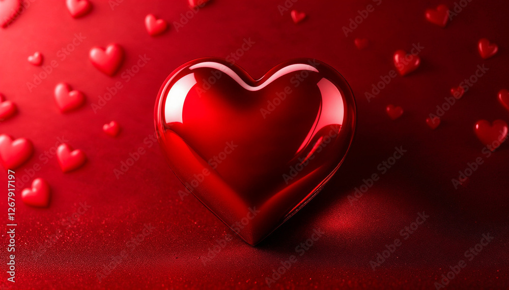 Fototapeta premium Un corazón rojo sobre un fondo rojo con más corazones