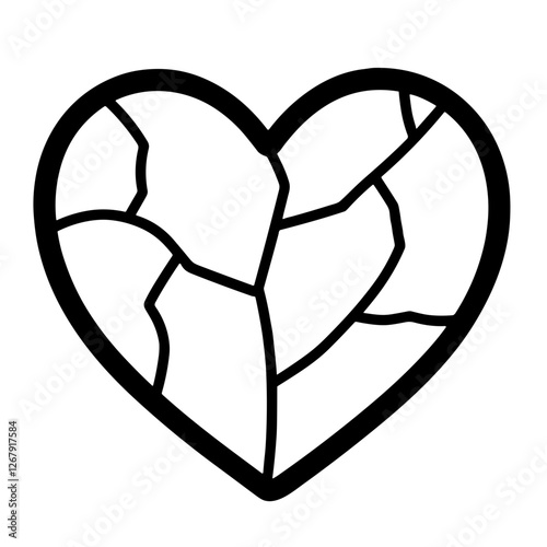 Line drawing of a cracked heart symbolizing brokenness and emotional pain, icon
