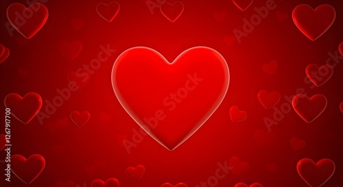 Un corazón rojo sobre un fondo rojo con más corazones