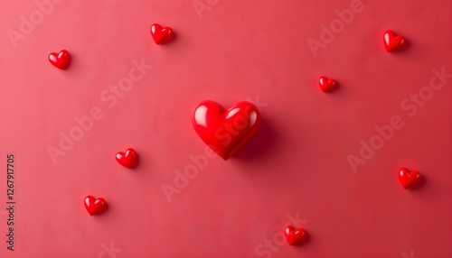 Un corazón rojo sobre un fondo rojo con más corazones