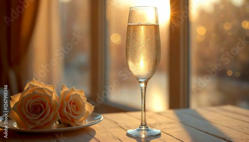 Champagne and Roses at Sunset Indoors photo