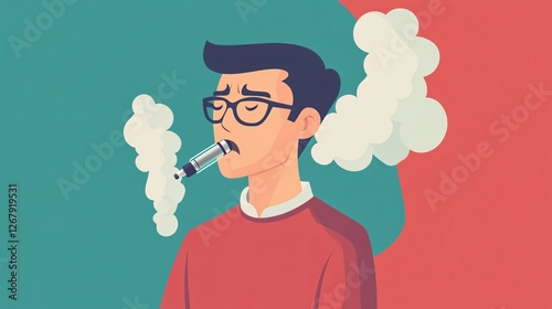 Man Coughing and Holding Electronic Cigarette