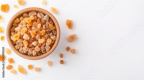 Aromatic frankincense and myrrh in wooden bowl for aromatherapy and spiritual practices