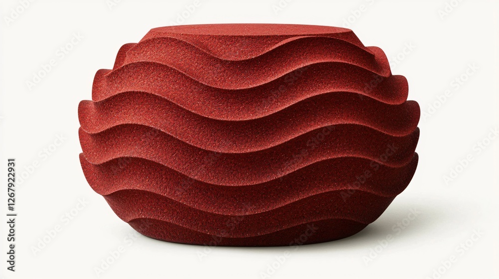 Red wavy textured stool, modern design, white background, home decor Red wavy textured stool, modern design, white background, home decor