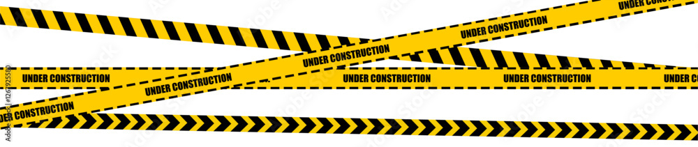 Warning caution sign with black and yellow stripes in a seamless pattern. Ideal for hazard markings, construction zones, and safety barriers. Includes vector brushes for customization.