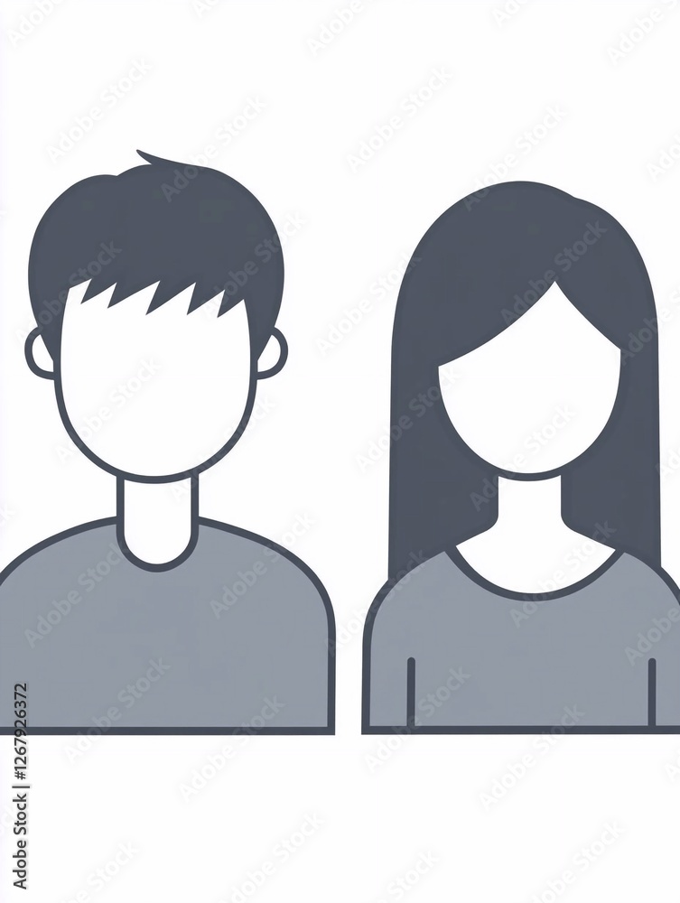 Illustration of two faceless characters, one male and one female, with simple features and neutral expressions Illustration of two faceless characters, one male and one female, with simple features and neutral expressions