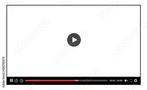 Desktop web video player with modern multimedia interface and navigation icons, designed for online video playback on web and mobile apps. Ideal for stock vector templates.