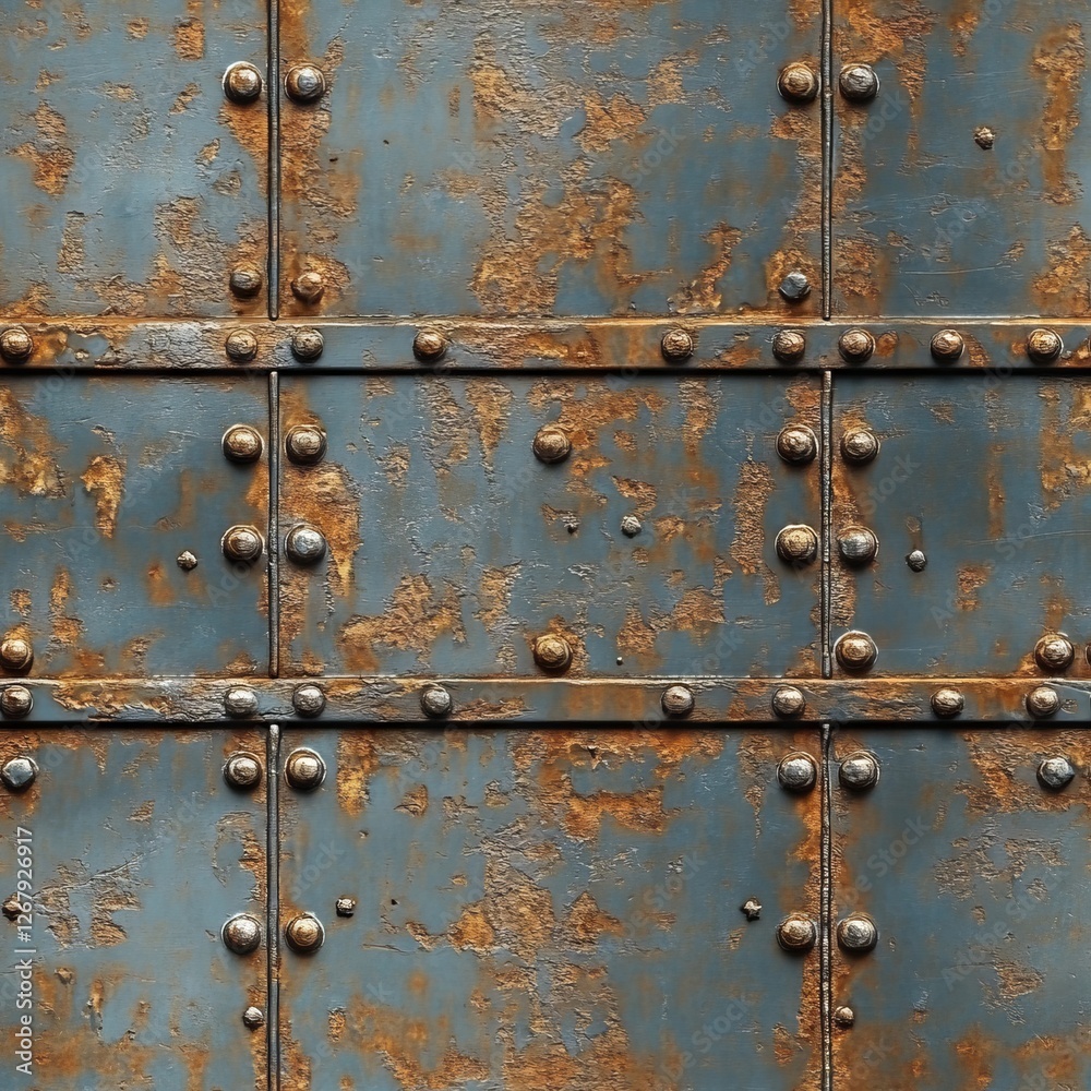 Fototapeta premium Seamless Pattern - Rusty metal surface with rivets and aged texture.