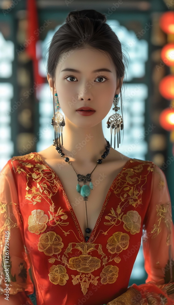 A Chinese woman with delicate features in a tradit_003 A Chinese woman with delicate features in a tradit_003