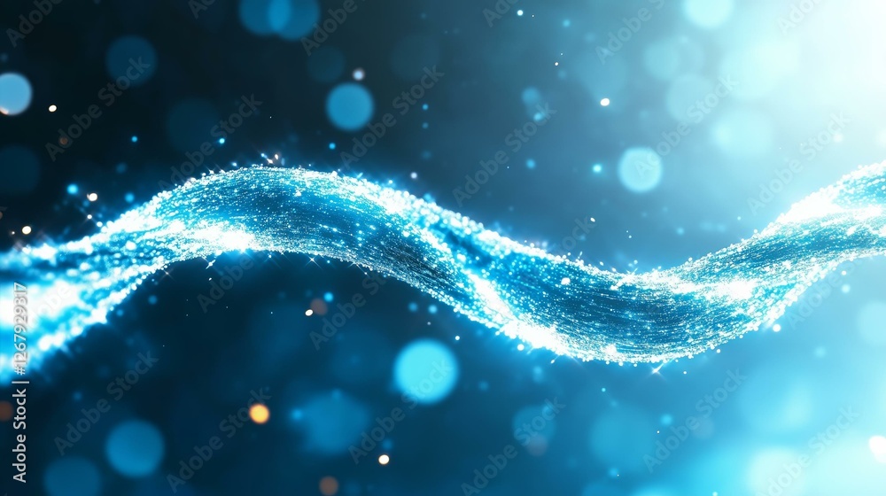 Vibrant blue light wave with sparkling bokeh background Vibrant blue light wave with sparkling bokeh background