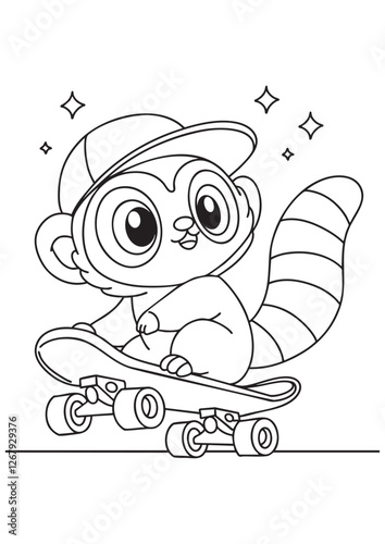 Coloring book lemur on a skateboard color this cute skater dude. Perfect for kids education