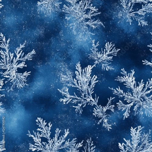Seamless Pattern - Winter Frost Design: Blue Background