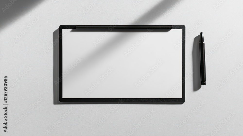 Blank tablet screen with pen on white background. Blank tablet screen with pen on white background.