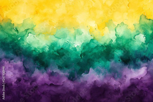 Mardi Gras Background Vibrant Watercolor Background Yellow Green Purple Gradient Texture
