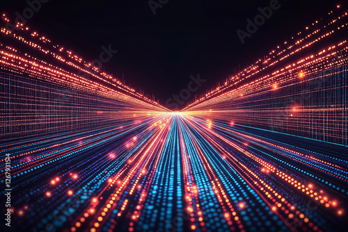 Abstract Digital Data Stream: Glowing Particle Pathway