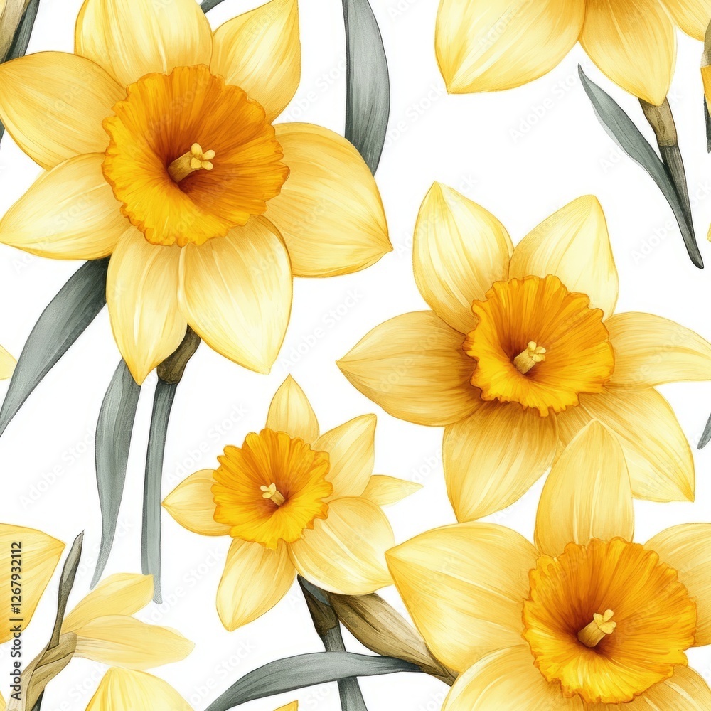 Obraz premium Seamless Pattern - Vibrant yellow daffodils in full bloom.