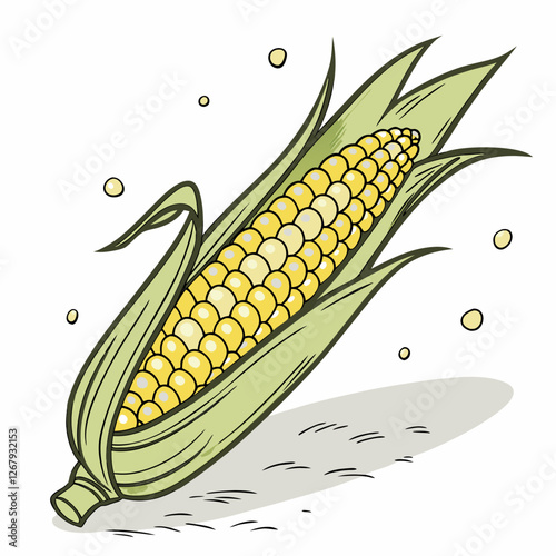 Fresh Golden Corn Cobs with Green Husks Organic Farm Produce Vector Illustration