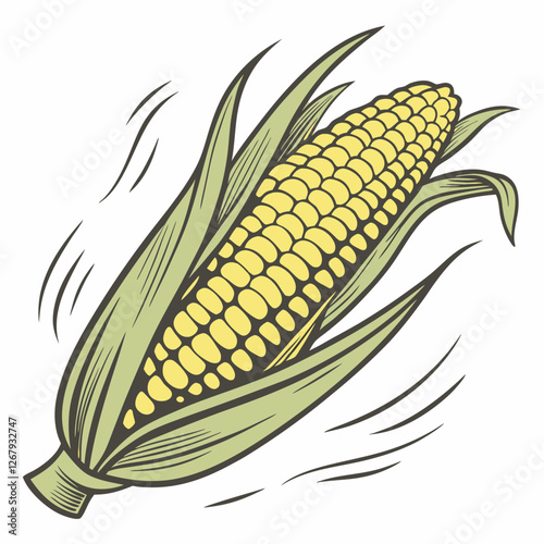 Fresh Golden Corn Cobs with Green Husks Organic Farm Produce Vector Illustration