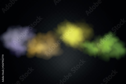 Color smoke effect background. Realistic decorative fog in the air, vapor, creeping smoke puff. Layout of cloudy smog. Transparency vector illustration.