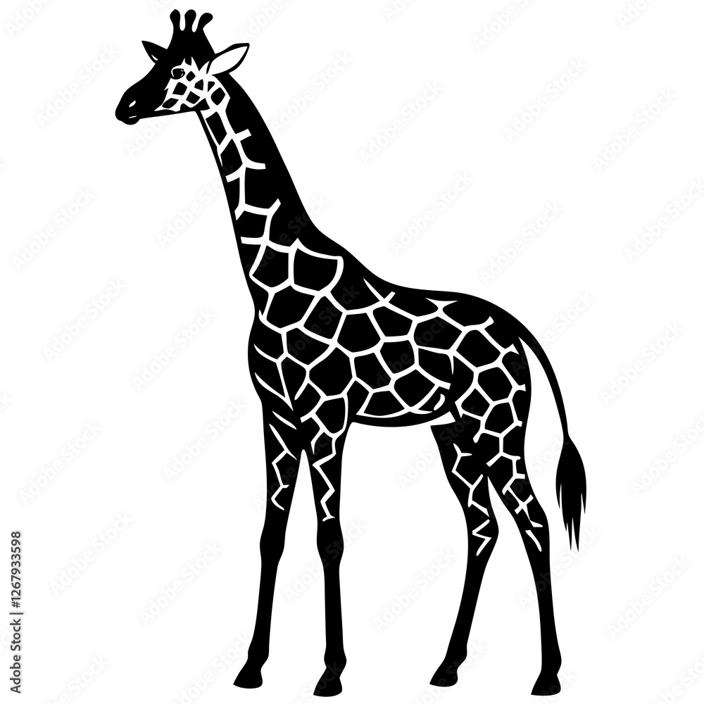 giraffe black silhouette vector, Simple silhouette Design vector icon with white background. Wild animal vector giraffe black silhouette vector, Simple silhouette Design vector icon with white background. Wild animal vector