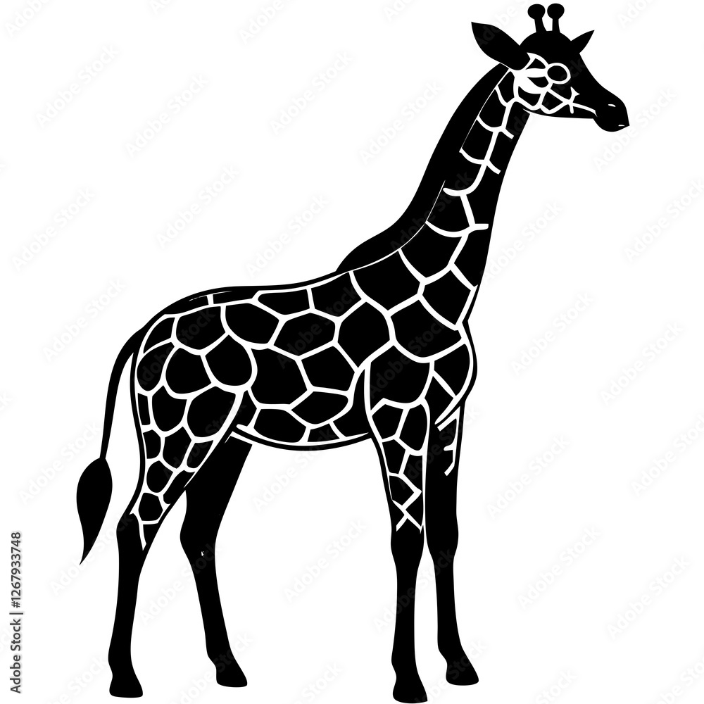 giraffe black silhouette vector, Simple silhouette Design vector icon with white background. Wild animal vector giraffe black silhouette vector, Simple silhouette Design vector icon with white background. Wild animal vector