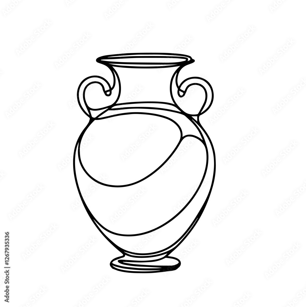 One-Line Contour Drawing of an Ancient Greek Amphora Vase with Two Handles and a Classic Shape One-Line Contour Drawing of an Ancient Greek Amphora Vase with Two Handles and a Classic Shape