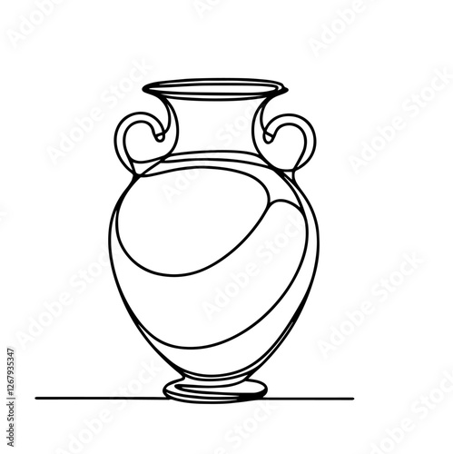 One-Line Contour Drawing of an Ancient Greek Amphora Vase with Two Handles, Wide Base, and Narrow Neck, on a Horizontal Surface