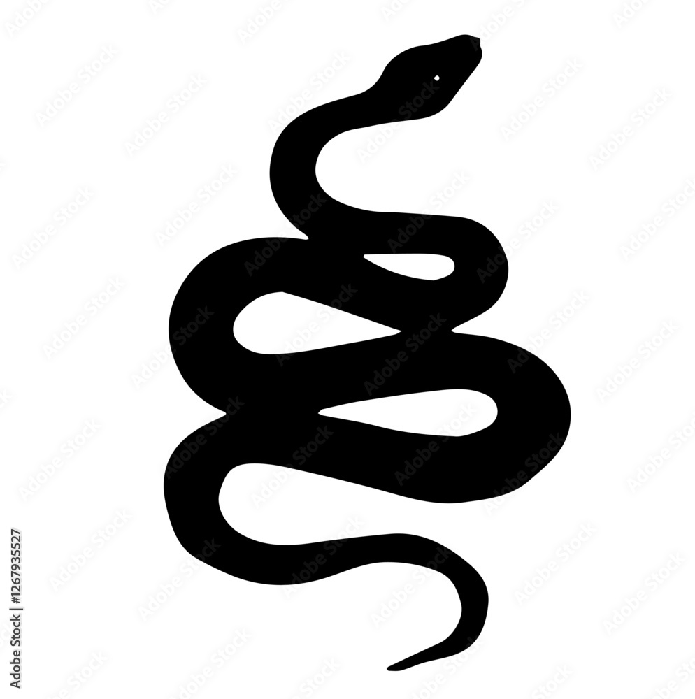 Obraz premium Black Silhouette of a Snake Coiling in Zigzag Shape with Raised Head and Pointed Tail
