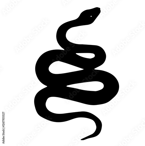 Black Silhouette of a Snake Coiling in Zigzag Shape with Raised Head and Pointed Tail