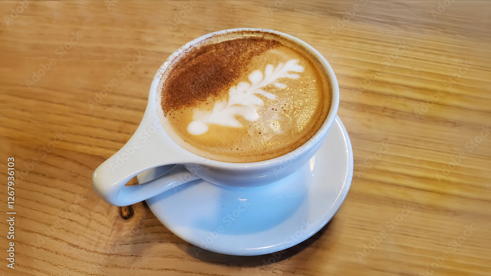 breakfast Italian cappuccino on a wooden table breakfast Italian cappuccino on a wooden table