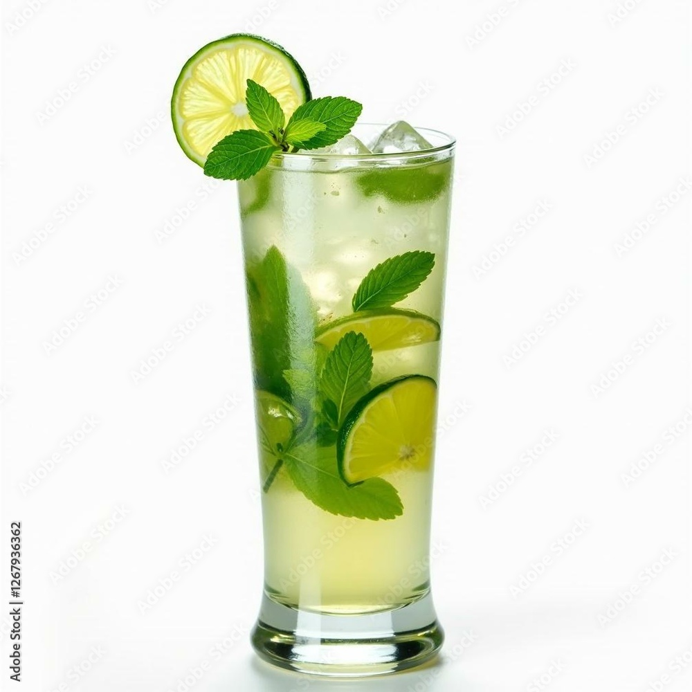 Virgin Mojito with Mint and Lime, Isolated on White Virgin Mojito with Mint and Lime, Isolated on White