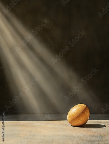Stone illuminated by sun rays on a minimalist surface in a dark setting