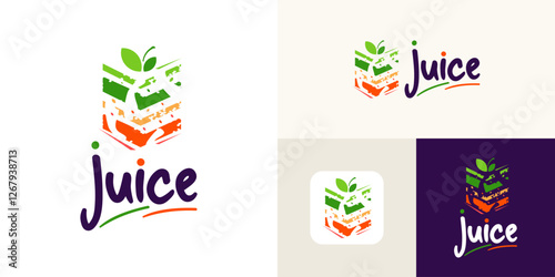 Fresh juice logo, Modern Fruit juice drink logo, juice with nature leaf in the concept, usable for juice store or drink shop, premium vector logo design, Creative concept.