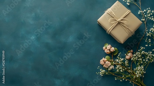 Simple Yet Elegant Father's Day Gift with Floral Arrangement Against Navy Background