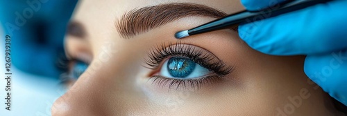 
A photo showcasing the focused hands of a permanent makeup artist as they draw a fine line on a client’s eyebrow, highlighting technique and skill.