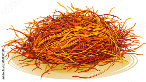 Saffron spice threads (strands) isolated on white background
