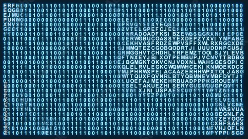 Randomly animated matrix array of alphabet letters and binary code changing. Background or video screen layer effect for code, programming and technology related projects to add digital data effect. 