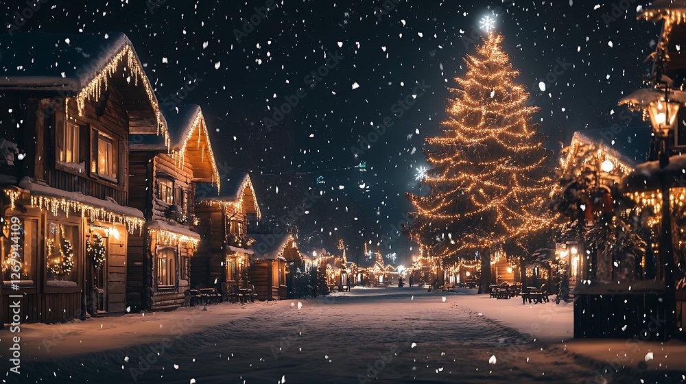 Snowfall Covering Festive Streets Creating Magical Holiday Vibes images Snowfall Covering Festive Streets Creating Magical Holiday Vibes images