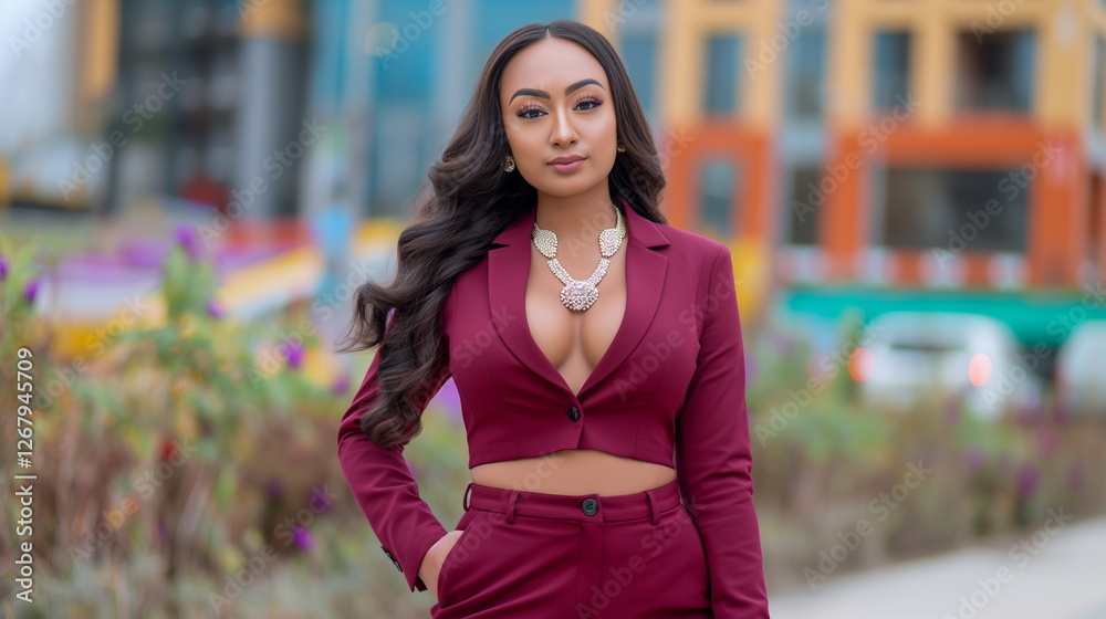 Fototapeta premium The Indian businesswoman wears an elegant burgundy_004