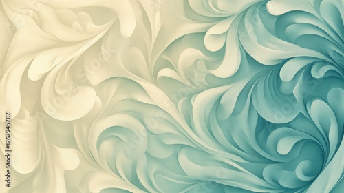 Serene Abstract Swirls: Gradient of Soft Teal and Cream Background
