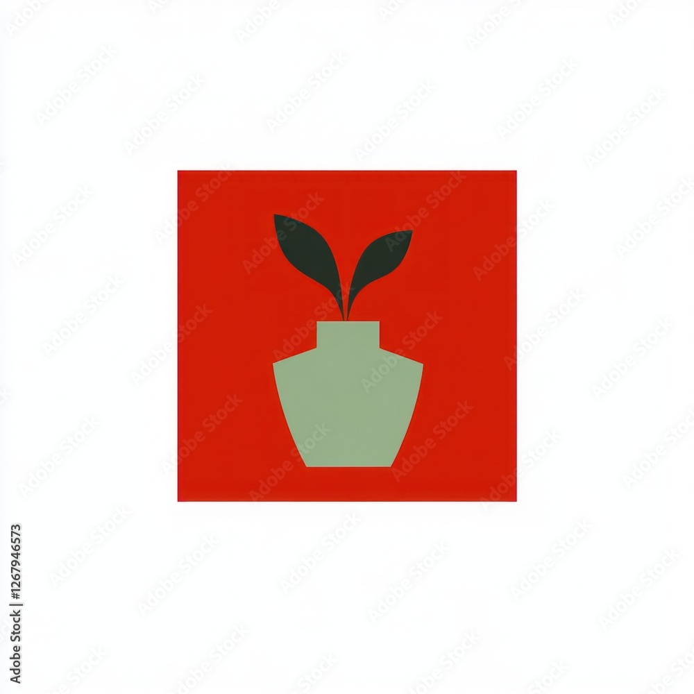 Abstract vase with leaves on red background Abstract vase with leaves on red background