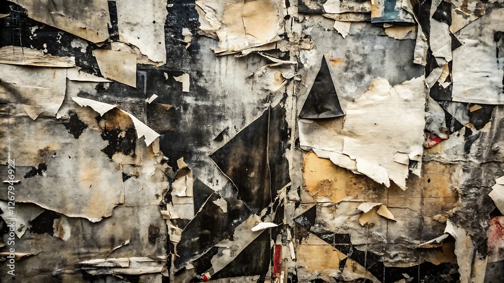 Fototapeta premium Abstract Grunge Torn Paper Texture in Black and White with a Distressed Urban Street Art Aesthetic