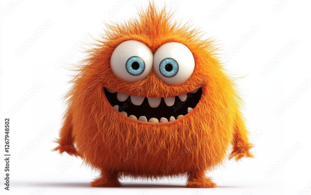 , good and happy furry bright monster isolated on white background , good and happy furry bright monster isolated on white background
