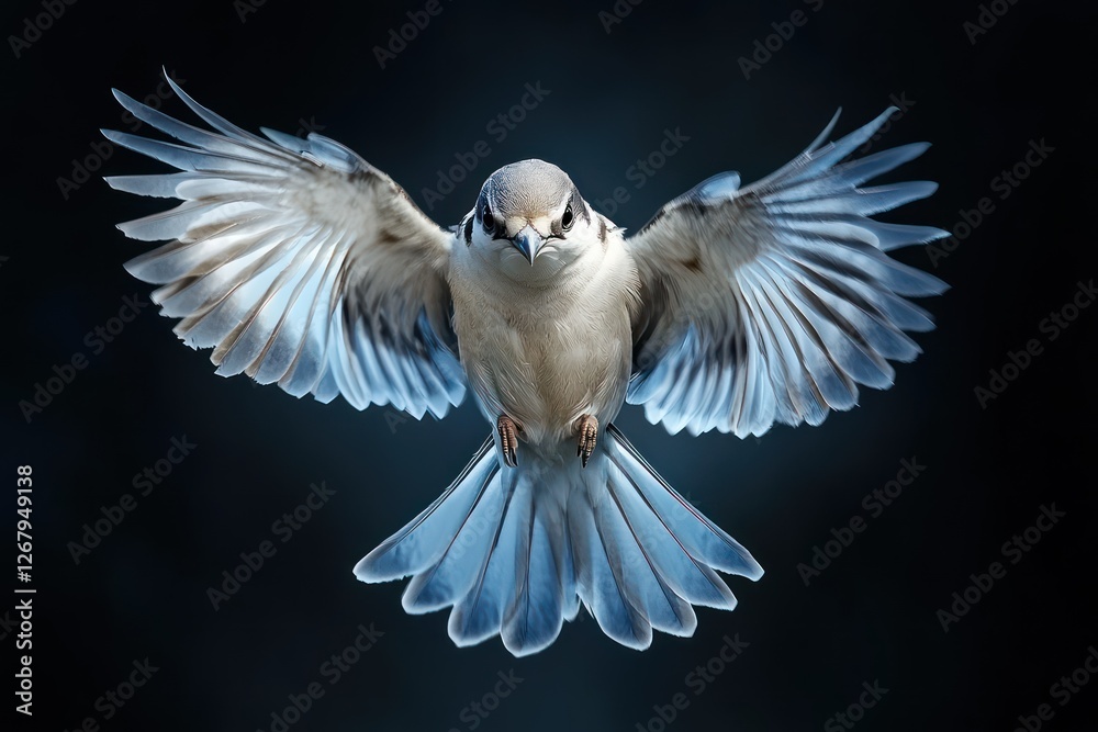 A beautiful fairy bird hovers gracefully in the air, its vibrant blue wings spread wide, embodying the spirit of freedom on a sunny spring day A beautiful fairy bird hovers gracefully in the air, its vibrant blue wings spread wide, embodying the spirit of freedom on a sunny spring day