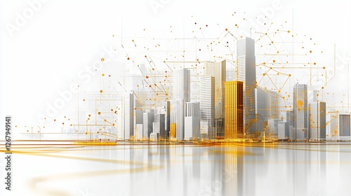 Smart city digital network, futuristic cityscape